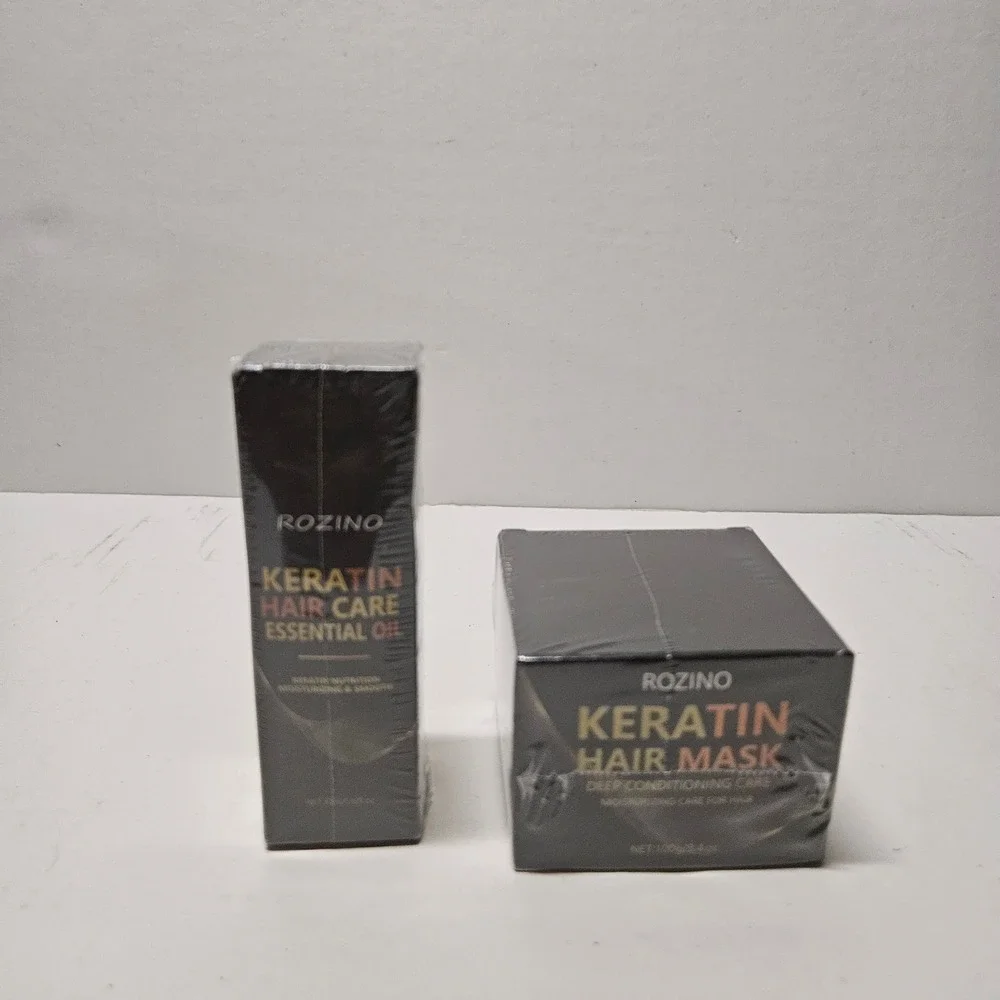 Rozino Keratin Hair Care Set Deep Conditioning Mask 3.4oz & Essential Oil 1.02oz